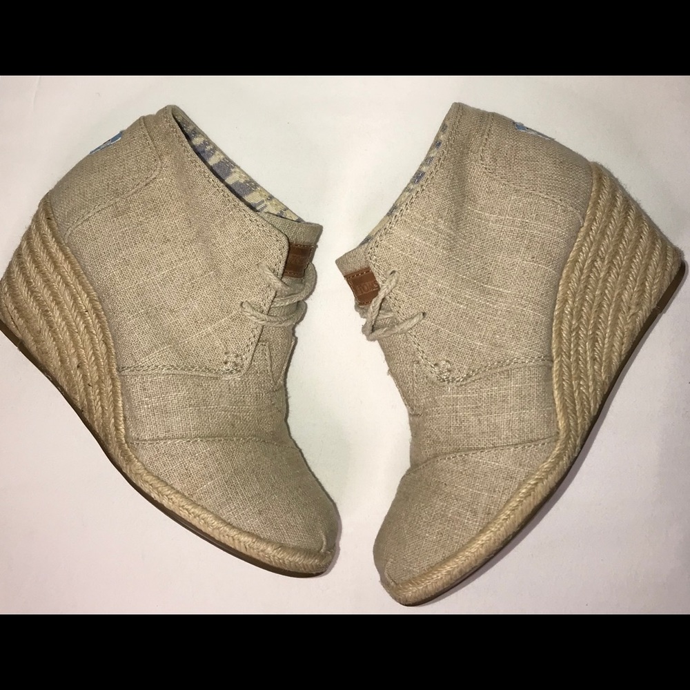 TOMS Desert Wedge Natural Burlap Espadrille Sz 6.5